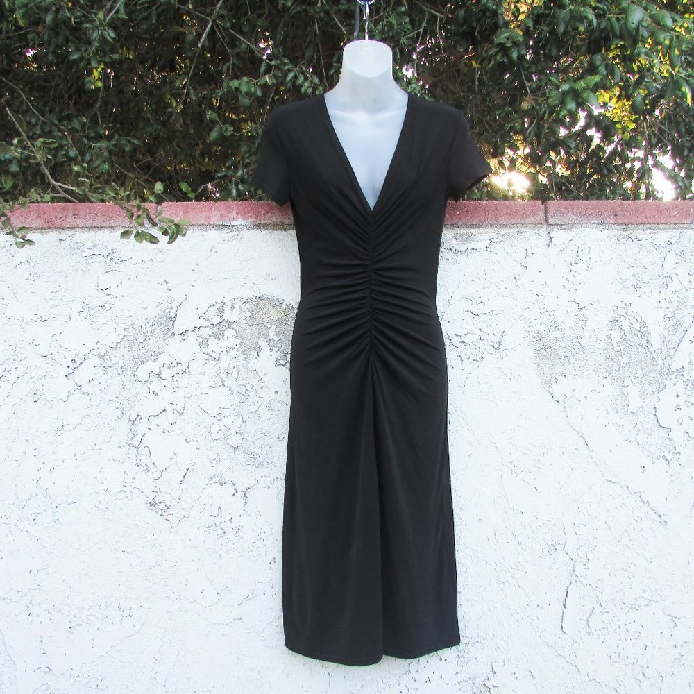 Sharagano Paris black ruched knit dress M